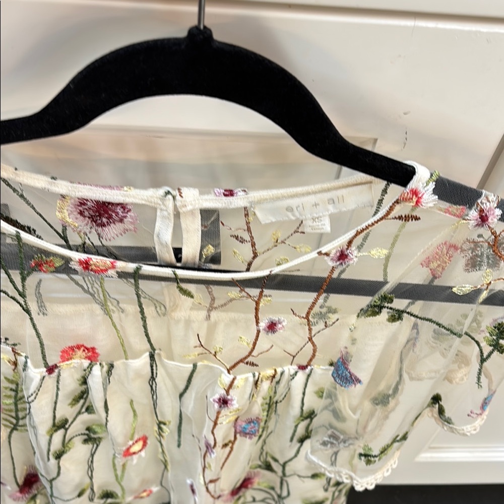 Anthropologie Sheer Top with Colorful Floral Embroidery - Picture 3 of 4